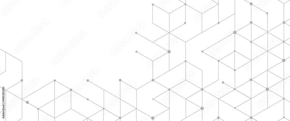 Poster vector digital hexagonal background geometric abstraction with lines and dots.
