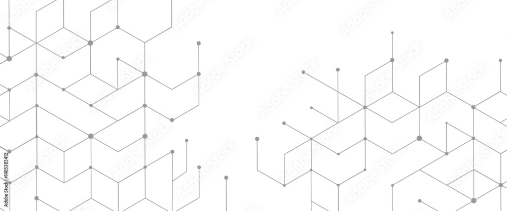 Poster vector digital hexagonal background geometric abstraction with lines and dots.
