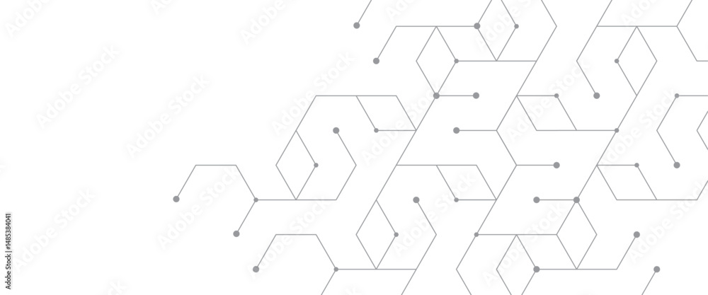 Poster vector digital hexagonal background geometric abstraction with lines and dots.