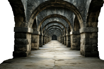 Fototapeta premium Historic arched stone corridor with symmetrical structures
