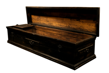 Vintage wooden trunk with open lid for storage and display