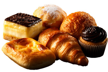 Delicious assortment of baked pastries on transparent background