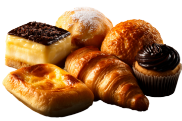 Delicious assortment of baked pastries on transparent background