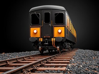 Obraz premium Vintage Black and Yellow Train on Railway Tracks