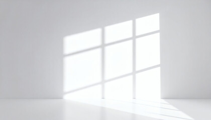 Window shadow casting on white wall background for minimalist interior design, natural light aesthetics, and soft architectural textures
