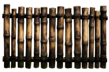 Wooden bamboo fence with vertical poles and transparent background
