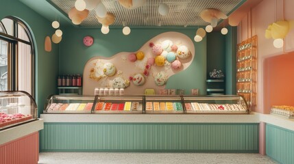 Pastel-colored candy shop interior