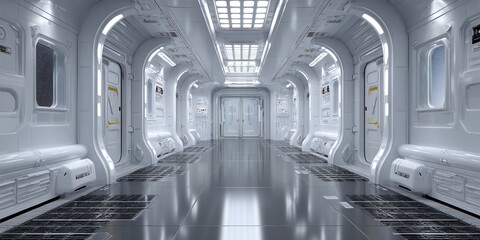 Fototapeta premium 3d illustrations science interior corridor fiction fi sci scene station air lock footed space hall architecture gate design door abstract building star wars colourful earth future colours dec