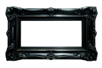 Elegant black ornate frame with transparent background for display