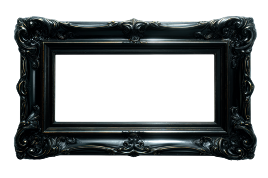 Elegant black ornate frame with transparent background for display