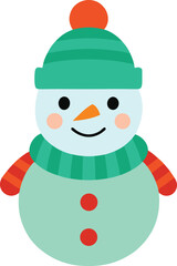 Adorable Snowman with Teal Hat Striped Scarf and Red Mittens.