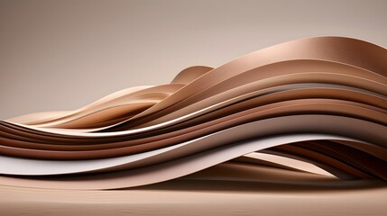 Obraz premium Elegant Curves of Paper Waves in Earthy Tones Creating a Minimalist Abstract Background