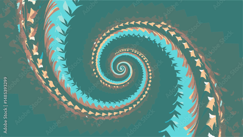 Poster a swirling vortex with turquoise and peach hues creating a mesmerizing abstract spiral design effect