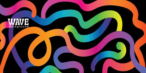 Abstract Color Lines with a Gradient on a Black Abstract Color Line Shape on a Black Background. Vector Curve Gradient Wave Pattern. Doodle Geometric Design Element