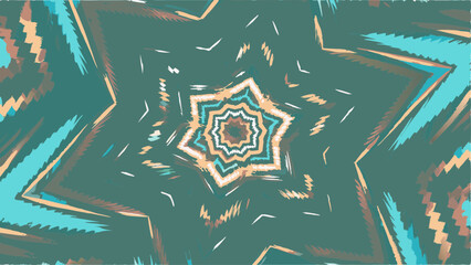 Abstract starburst design with teal and beige hues in a kaleidoscopic pattern creating a focal point