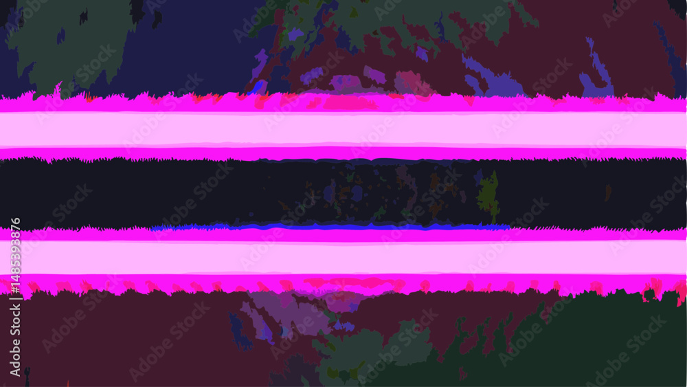 Poster abstract image featuring horizontal pink bands against a dark multicolored background with jagged ed