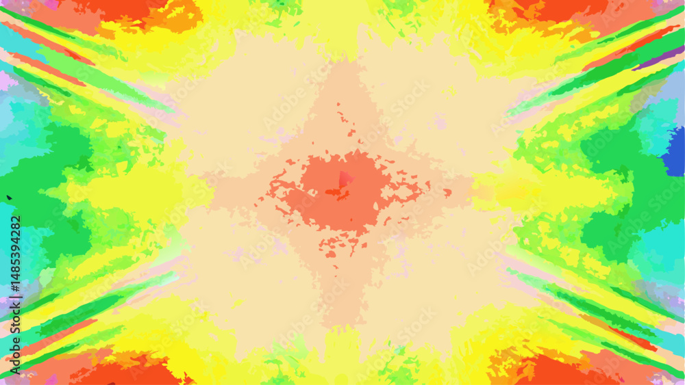 Poster abstract symmetrical design featuring a blend of vibrant colors and textured brushstroke patterns ar