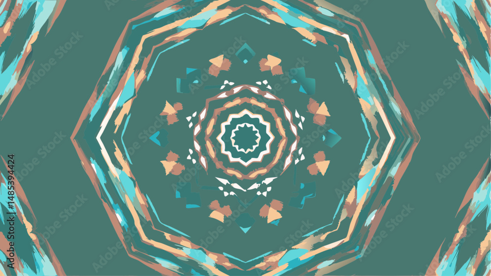Aufkleber abstract kaleidoscope pattern with geometric shapes in teal, beige and white color palette design el