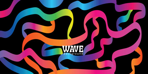 Abstract Color Lines with a Gradient on a Black Abstract Color Line Shape on a Black Background. Vector Curve Gradient Wave Pattern. Doodle Geometric Design Element