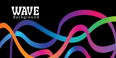 Abstract Color Lines with a Gradient on a Black Abstract Color Line Shape on a Black Background. Vector Curve Gradient Wave Pattern. Doodle Geometric Design Element