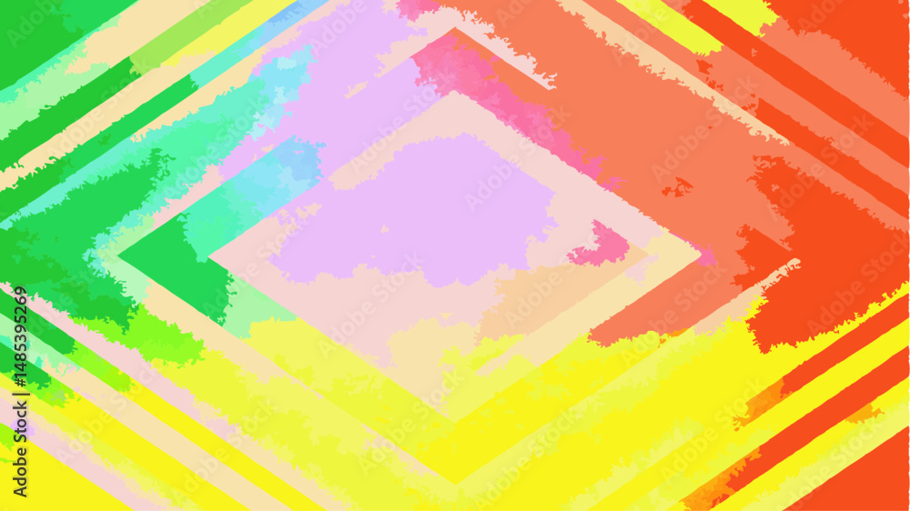 Poster abstract art featuring colorful diagonal stripes and a square in the center with a textured appearan