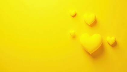 Obraz premium Scattered yellow hearts on a yellow background, subtle texture, wallpaper, romantic, yellow background