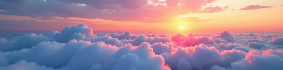 Soft pastel sunset colors gently illuminate a layer of clouds below , atmosphere, delicate, landscape