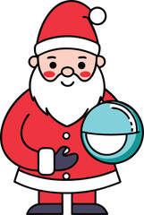 Minimalist Santa Holding Snow Globe Christmas Illustration Outline.