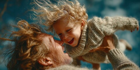 Father and Son Playing in the Park: Joyful Family Moment and Active Childhood Fun