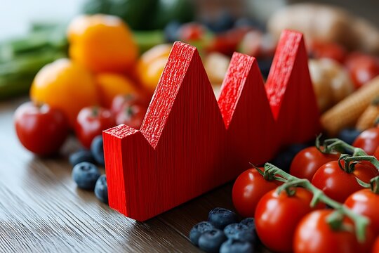 Symbolic representation of fresh produce market trends with red wooden data chart - Powered by Adobe