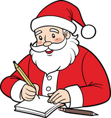 Santa Claus Writing in Notebook Outline Drawing.