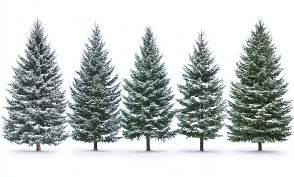 Snowy Fir Trees in Row
