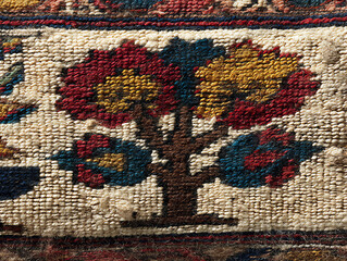 close-up photograph showcasing the intricate floral patterns and rich textures of a traditional pers