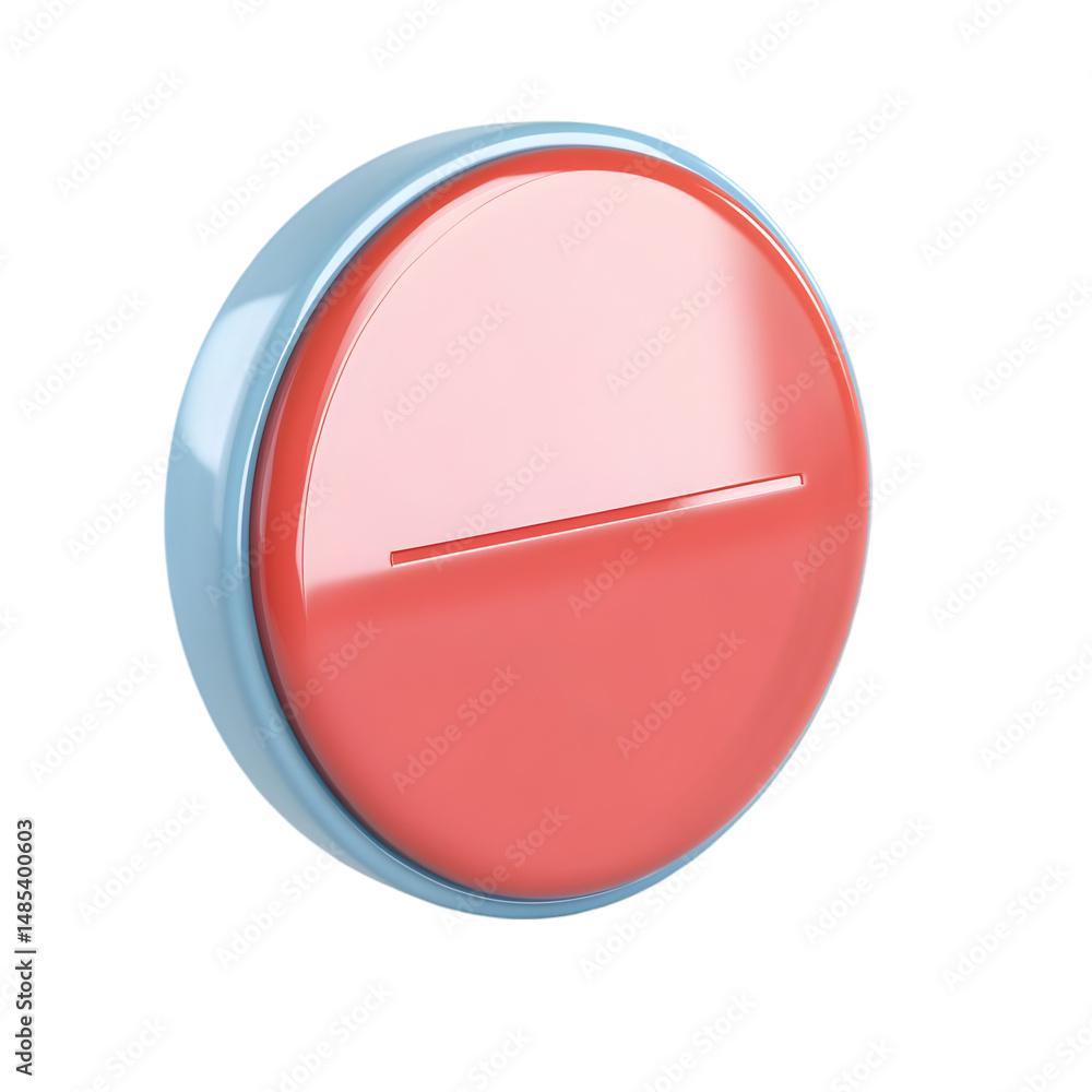 Poster close-up view of a round, colorful button with a horizontal red line. the button's design features a