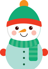 Whimsical Snowman Character with Carrot Nose Coal Eyes and Soft Pastel Colors.
