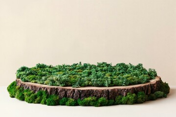 Nature Scene Displayed on a Wooden Tree Stump