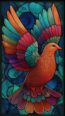 Naklejka premium Vibrant multicolored bird in stained glass style.