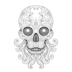 Fototapeta premium Intricate, ornate skull design with detailed floral and organic patterns.