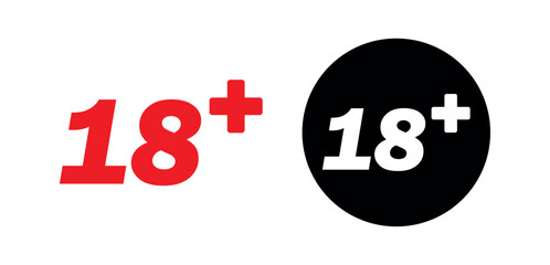 Age limit sign set. 18 plus limit sign. Adult content prohibition warning symbol. Adults content only age restriction 18 plus years. Adult only icon png and vector illustration