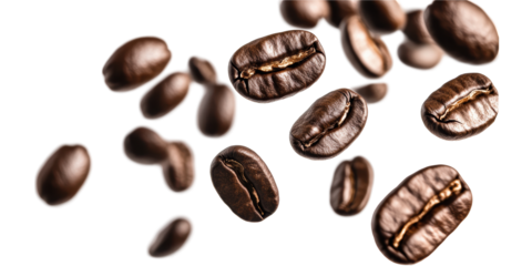 Floating Coffee Beans. Symbolizing Freshness And Aroma In Coffee Culture Isolated On Transparent Background