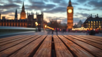 Fototapeta premium A rustic wooden table stands empty, inviting creativity in a serene setting.