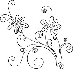 Elegant Black and White Floral Design with Swirls