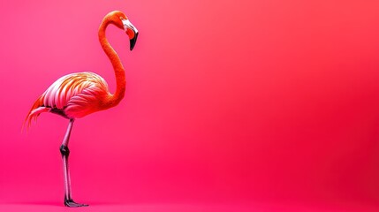 Pink flamingo on a vibrant pink background