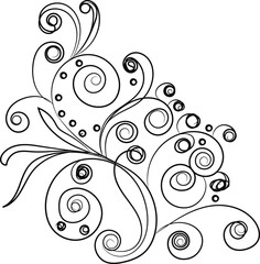 Abstract Black and White Swirl Floral Design Element