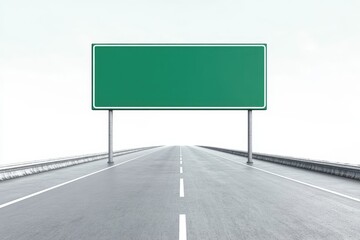 Blank green highway sign on empty road