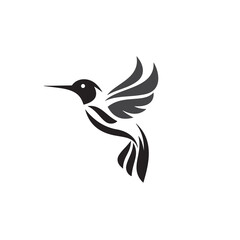 Black and White Vector Bird Illustration with Eagle and Hummingbird Elements