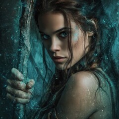 Intriguing female figure holding a mystical staff.