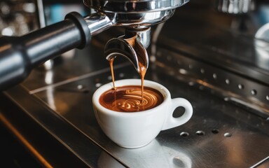 Freshly Brewed Espresso: Steaming Coffee Pouring into a White Cup