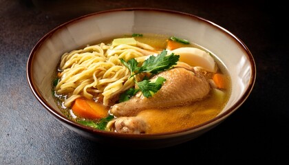 stewed chicken noodle soup bowl