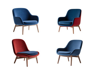 Obraz premium A set of red and blue furniture includes comfortable chairs for office or home interior design